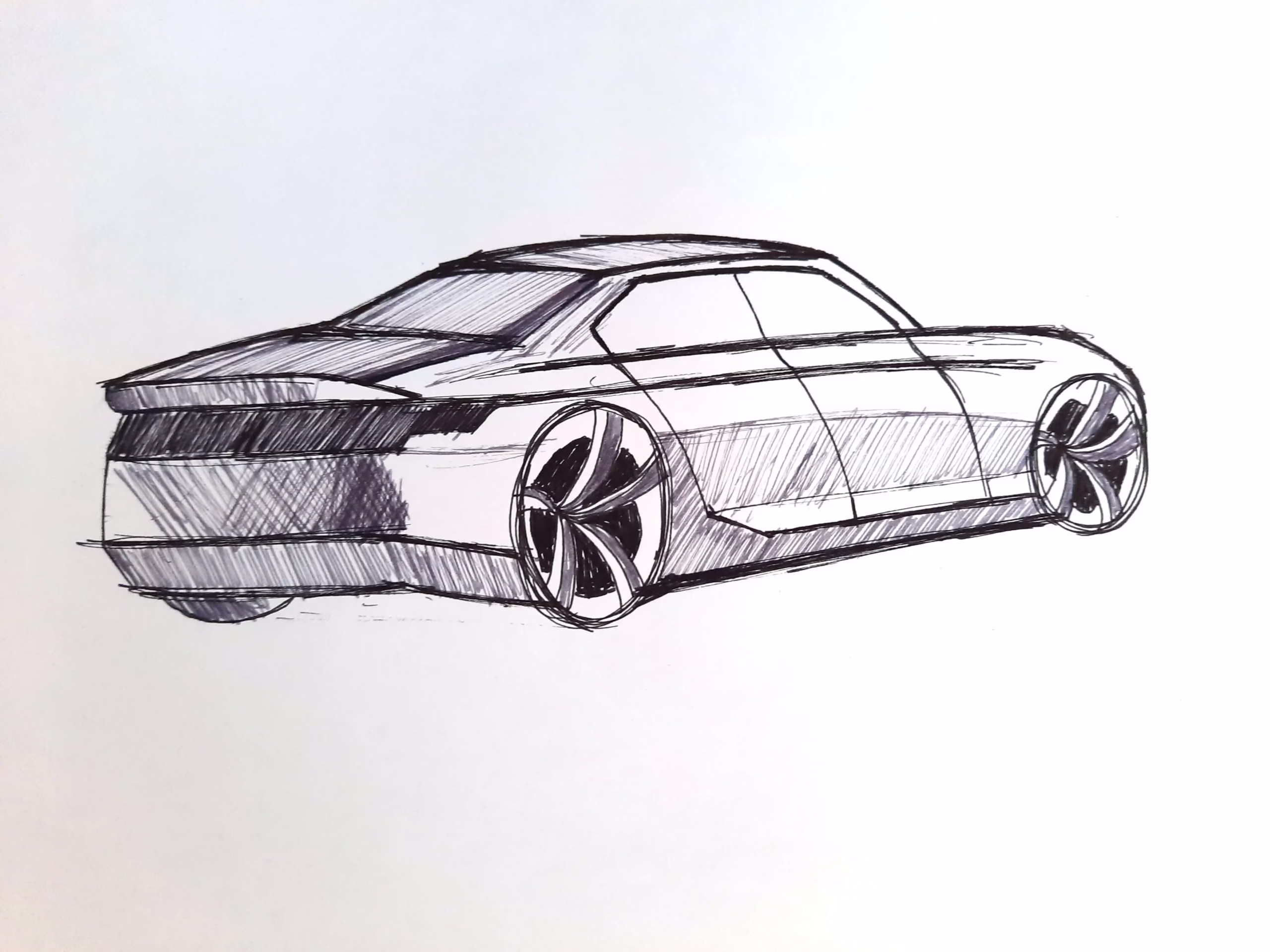 draw-sedan-vehicle-back-perspective-car